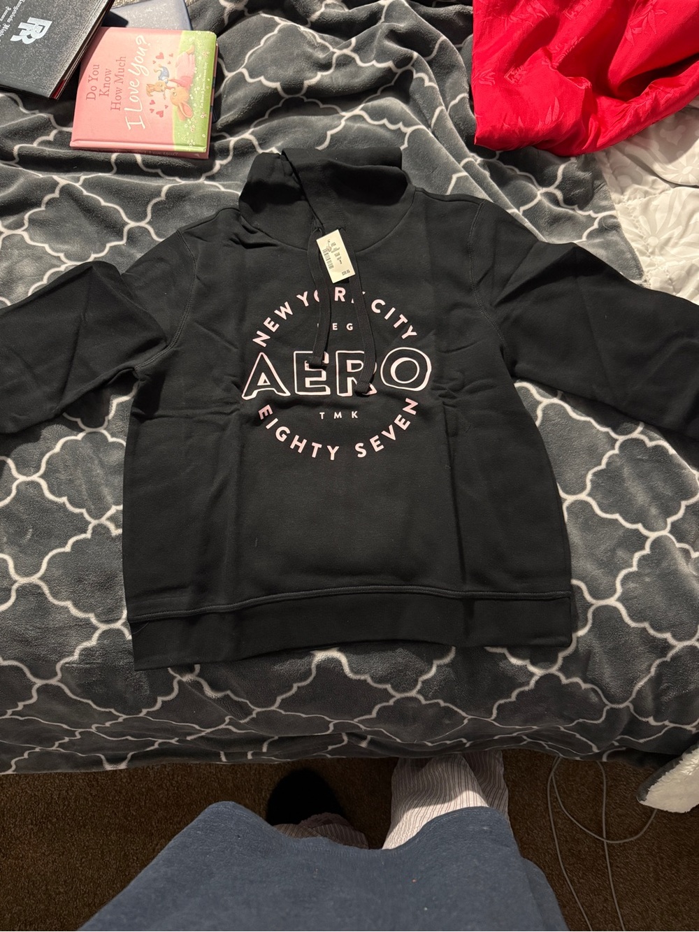 Aeropostale Black Hoodie with Pale Pink Logo
